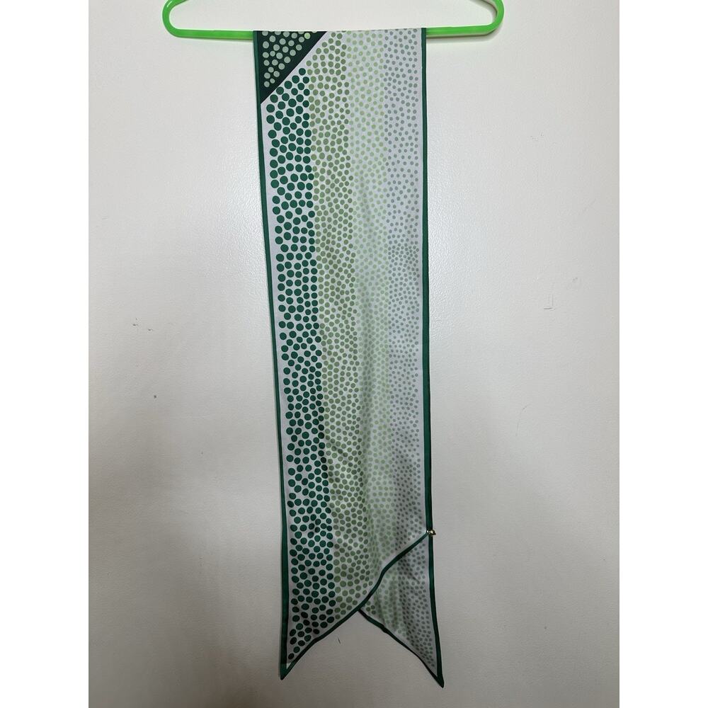 Vintage Pura Seta Rectangle Scarf Pointed End Green Dot Pattern Lightweight Silk